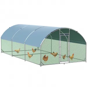 Large Metal Chicken Coop 9.2x18.7x6.5 Ft, Walk-in Poultry Cage Duck House with Waterproof Anti-Uv Cover Snowy Proof, Tri-Supporting Reinforced, Robust Wire Mesh, Galvanized Iron Pipes, for Farm Use