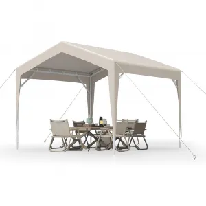 10'x10' Canopy Party Tent with Waterproof Tarp - Outdoor Event Shelter for Party, Camping, Market, Wedding, BBQ, Beige