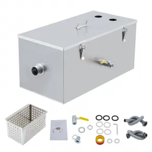 Commercial Grease Trap - 25 Lbs Stainless Steel Grease Interceptor, Top Inlet Interceptor, Under Sink Grease Trap, 13 Gpm Oil-Water Separator, for Restaurant Canteen Kitchen