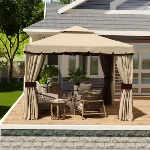 10'x10' Outdoor Gazebo with Netting and Curtains for Patio Backyard Lawn Khaki