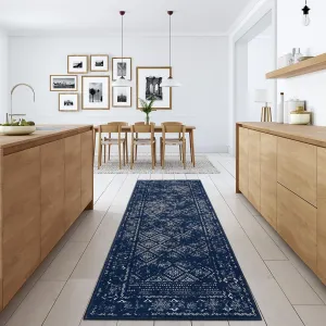 Boho Blue 2x6 Hallway Runner Washable Rug Vintage Distressed Floor Carpet Non Slip Laundry Runners Boho Kitchen Runner Rugs Indoor Soft Low Pile Farmhouse Accent Rug for Living Room Bedroom