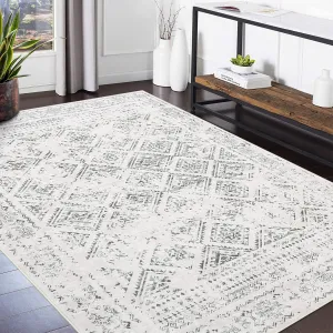 Boho Beige Grey 6x9 Area Moroccan Rugs Washable Living Room Rug Distressed Soft Bedroom Rug Moroccan Trellis Throw Rugs Non Slip Floor Carpet for Nursery Dining Room Stain Resistant