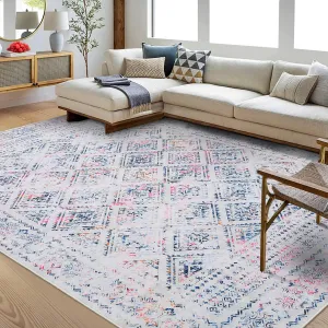 Boho Multicolor 6x9 Area Rug Washable Bedroom Rug, Vintage Distressed Multi Rug Indoor Soft Non Slip Carpet Low Pile Aesthetic Rug Throw Carpet for Living Room Bedroom Nursery Home Office