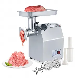 Commercial Meat Grinder - 800W Max, Heavy-Duty Stainless Steel Electric Grinder, 265 lbs/H with 2 Blades, 2 Plates, and Sausage Stuffer Tube for Home Kitchen