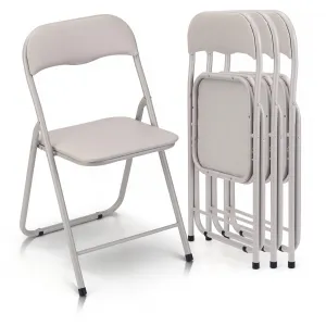 Folding Chairs 4 Pack, Outdoor & Indoor Event Portable Metal Folding Chairs with Cushion, Non-Slip Feet Pads Stackable Chairs, Off-White
