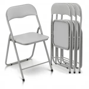 Folding Chairs 4 Pack with Cushion, Outdoor & Indoor Event Portable Metal Folding Chairs with Non-Slip Feet Pads Stackable Chairs, Grey
