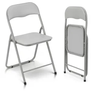 Folding Chairs 2 Pack with Cushion, Outdoor & Indoor Event Portable Metal Folding Chairs with Non-Slip Feet Pads Stackable Chairs, Grey