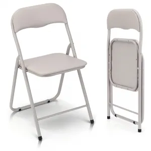 Folding Chairs 2 Pack with Cushion, Outdoor & Indoor Event Portable Metal Folding Chairs with Non-Slip Feet Pads Stackable Chairs, Off-White