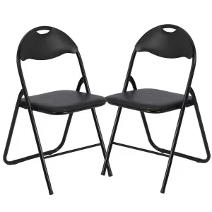 Folding Chairs 2 Pack, Outdoor & Indoor Event Portable Metal Folding Chairs with Cushion, Non-Slip Feet Pads Stackable Chairs, Black