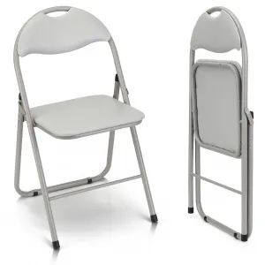 Folding Chairs 2 Pack, Outdoor & Indoor Event Portable Metal Folding Chairs with Cushion, Non-Slip Feet Pads Stackable Chairs, Grey