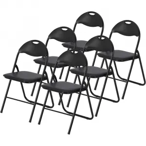 Folding Chairs 6 Pack, Outdoor & Indoor Event Portable Metal Folding Chairs with Cushion, Non-Slip Feet Pads Stackable Chairs, Black