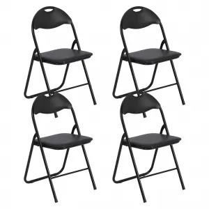 Folding Chairs 4 Pack, Outdoor & Indoor Event Portable Metal Folding Chairs with Cushion, Non-Slip Feet Pads Stackable Chairs, Black