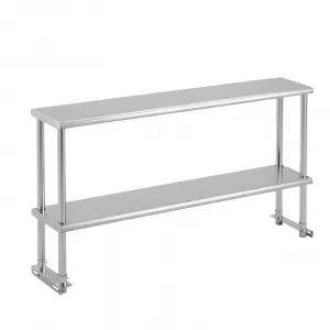 60x12x32 Inch Adjustable Shelf - Stainless Steel Double Overshelf 350LB Capacity for Commercial Kitchen & Workshop, Silver