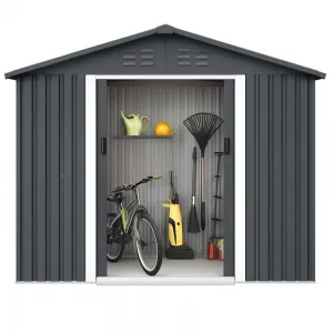 10'x12' Outdoor Steel Storage Shed with Sloped Roof, Enhanced Frame, Gable Ventilation, Corrosion Resistant, Lockable, Multiple Sizes, Garden & Patio