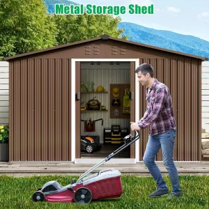 12x10 FT Outdoor Storage Shed Metal Tool House with Lockable Sliding Door & Dual Air Vents Galvanized Steel Durable Backyard Garden
