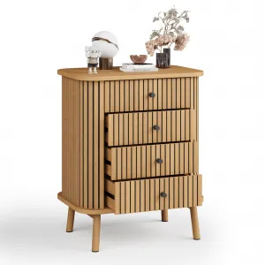 4 Drawer Dresser, Mid Century Modern Nightstand with Drawers, Side Table, Chest of Drawers for Bedroom, Living Room, Hallway, Entryway, Natural