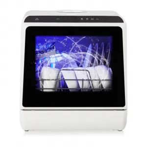 Portable Mini Dishwasher, Countertop Dishwasher 5L Water Tank, 5 Washing Programs & High-Temp Air-Dry Function, Tabletop Dishwasher with 360° Spray for Apartments, No Hookup Needed