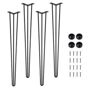 Hairpin Furniture Legs - 20" Metal Table Legs, Rubber Floor Protectors, for Nightstand, Coffee Table, Desk Black, 4PCS Set