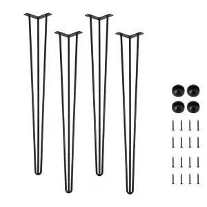 34" Hairpin Table Legs, Set of 4 Furniture Legs with Rubber Floor Protectors, Metal Desk Legs for Home DIY Projects, 880lbs Load Capacity, Black