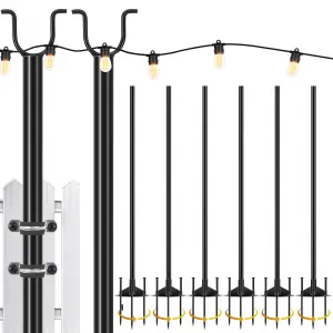 11ft 4-In-1 Outside String Lights Poles,Outdoor String Light Poles Stand for Patio, Garden, Bistro, Wedding, Parties,Deck,Black (8 Pack)
