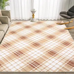 6x9 Area Rugs for Bedroom Indoor Plaid Rug Non-Slip Washable Rug Modern Plaid Accent Rug Low Pile Soft Floor Cover Modern Lines Foldable Thin Rug for Living Room Dining Room Nursery Coffee