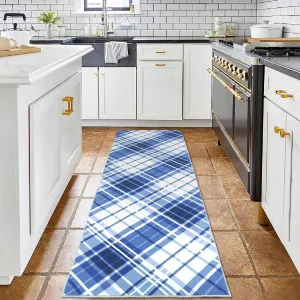 Runner Rug 2x6 Modern Plaid Area Rug Washable Rug Indoor Soft Entryway Runners Non Slip Kitchen Laundry Runner Rug Plaid Printed Accent Rug for Living Room Bedroom Fireplace Blue