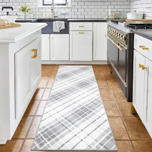 Runner Rug 2x6 Modern Plaid Area Rug Washable Rug Indoor Soft Entryway Runners Non Slip Kitchen Laundry Runner Rug Plaid Printed Accent Rug for Living Room Bedroom Fireplace Light Grey