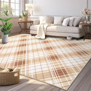 Area Rugs 5x7 Rugs for Living Room Modern Plaid Washable Rug Indoor Soft Bedroom Rug Low Pile Non Slip Cross Lines Print Carpet Foldable Thin Rug for Dining Room Home Office Nursery Coffee