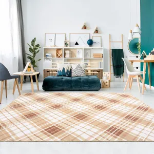 Area Rugs 9x12 Living Room Washable Rug Modern Plaid Coffee Rug Low Pile Non Slip Cross Lines Print Carpet Indoor Soft Bedroom Rug Foldable Thin Rug for Dining Room Home Office Nursery Coffee