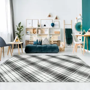Area Rugs 8x10 Living Room Rug Washable Rug Modern Plaid Area Rug Indoor Soft Bedroom Rug Non-Slip Backing Cross Lines Print Carpet Foldable Thin Rug for Bedroom Home Office Nursery Black