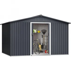 10' x 8' Metal Storage Shed for Outdoor, Steel Utility Tool Shed Storage House with Lockable Door Design, Large Metal Storage Shed for Garden, Backyard, Patio, Grey