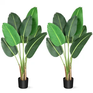 Artificial Bird of Paradise Tree 48 inch, 8 Trunks, Adjustable Shape, Durable Cement Pot, Faux Banana Plant for Indoor Outdoor Decor