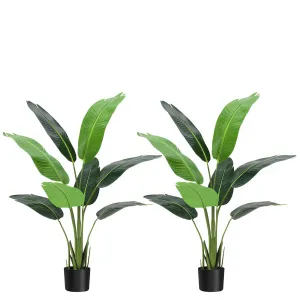 Bird of Paradise Artificial Plants 4ft Faux Trees Lush Green Leaves Flame Retardant Material Easy Maintenance Indoor Outdoor Decor