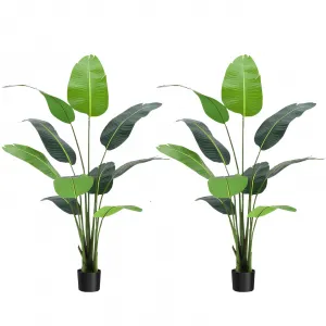 Bird of Paradise Artificial Plants 5 Ft Faux Trees Lush Green Leaves Easy Maintenance Flame Retardant Material Indoor Outdoor Decor 2 Pack
