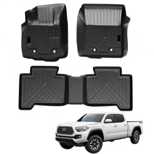 Custom Fit Floor Mats for Toyota Tacoma Double Cab 2018-2023,3 Pack TPE Floor Liners Compatible with 2018 2019 2020 2021 2022 2023 Toyota Tacoma
