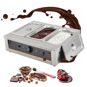 Chocolate Tempering Machine - 4.12 QT*3 Tanks, TEMP Control 86°F-176°F, 1500W Stainless Steel Electric Commercial Food Warmer, For Chocolate/Milk/Cream Melting and Heating