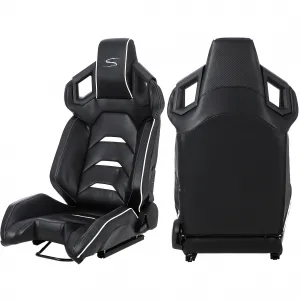 Universal Racing Seats with 2 Sliders,Adjustable PU & Carbon Leather Seats Automatic Sport Seats,Reclinable Bucket Seats for Cars,1 Pair Driver(Black, 23.6"×19.7"×37.4")