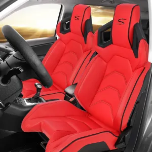 1 Piece Universal Racing Seats with Dual Lock Sliders, PU Leather, Racing Bucket Seats, 23.6"×19.7"×37.4", Red+Black Stitching Racing Seat, Driver Side