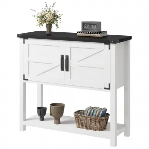 Farmhouse Entryway Table, Console Table with 2 Storage Cabinets, Coffee Bar Cabinet, Sofa Tables Buffet Sideboard for Kitchen, Hallway, Dining, Living Room-White