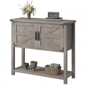 Farmhouse Console Table with 2-Door, Wood Coffee Bar Cabinet Sofa Table, Entryway Table with 2 Storage Cabinets, Farmhouse Buffet Sideboard for Kitchen, Living Room, Hallway, 32 Inch, Grey