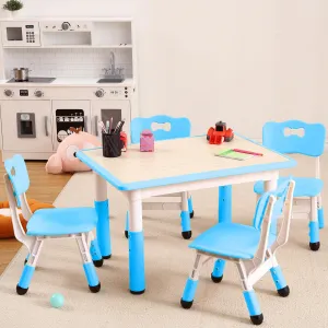 5 in 1 Kids Table and Chairs Set, Height Adjustable, Max 300lbs, Suitable for Ages 2-10 for Classrooms, Daycares & Homes, Blue