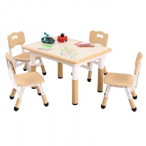 5 in 1 Kids Table and Chairs Set, Height Adjustable, Max 300lbs, Suitable for Ages 2-10 for Classrooms, Daycares & Homes, Beige