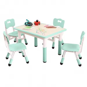 5 in 1 Kids Table and Chairs Set, Height Adjustable, Max 300lbs, Suitable for Ages 2-10 for Classrooms, Daycares & Homes, Light Blue