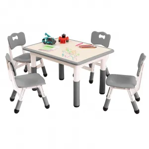 5 in 1 Kids Table and Chairs Set, Height Adjustable, Max 300lbs, Suitable for Ages 2-10 for Classrooms, Daycares & Homes, Grey
