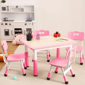 5 in 1 Kids Table and Chairs Set, Height Adjustable, Max 300lbs, Suitable for Ages 2-10 for Classrooms, Daycares & Homes, Pink