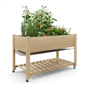 Wooden Raised Garden Bed with Legs,Elevated Raised Planter Box Outdoor for Growing Vegetables and Herbs,Sturdy Raised Table Garden Bed with Wheels-Enhanced Depth (Natural,48 * 24 * 30 in)