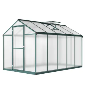 6.25 x 10 Ft Greenhouse with Aluminum Alloy Frame & Polycarbonate Panel for Outdoors, Stable Temperature & Humidity, Green, Walk-In with Roof Vent