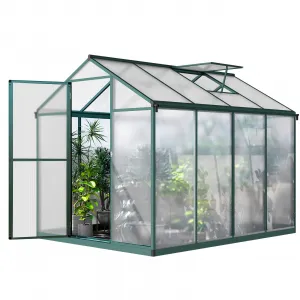 Large Walk-In Polycarbonate Greenhouse for Garden, Backyard, Patio – 6.25 x 8 Ft, Aluminum Frame, Quick Assembly, Roof Vent, Sunroom, Green