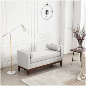53.5" Upholstered End of Bed Bench with Pillows - Modern Style, Solid Wood Legs - Entryway and Living Room Ottoman Bench - Light Gray