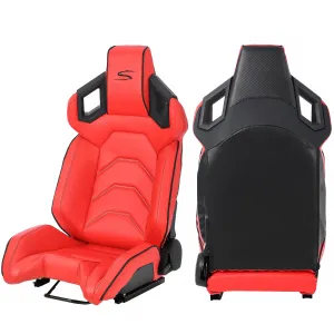 1 Piece Universal Racing Seats with Dual Lock Sliders, PU Leather, Racing Bucket Seats, 23.6"×19.7"×37.4", Red+Black Stitching Racing Seat, Passenger Side,Red